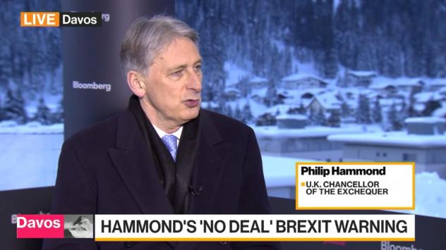 Филип Хамънд, министър на финансите на Великобритания по време на срещата на Световния икономически форум в Давос, Швейцария на 25 януари 2019. Снимка: Bloomberg