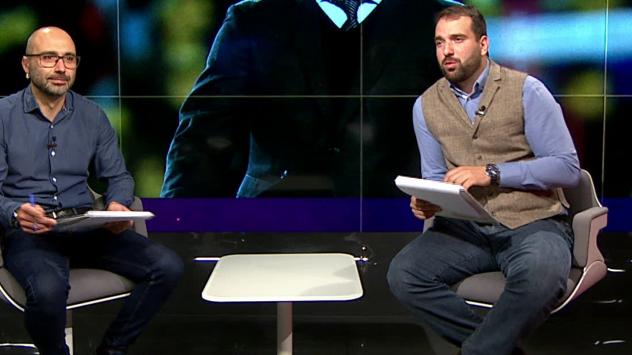 Александър Костадинов и Цветин Филипов, водещи на Index Sport. Снимка: Bloomberg TV Bulgaria