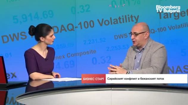 Живка Попатанасова, водещ на предаването Бизнес старт, и Милен Керемедчиев, бивш зам.-министър на външните работи. Снимка: Bloomberg TV Bulgaria 