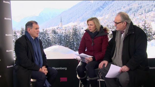Професор Нуриел Рубини по време на интервюто на Bloomberg от 19.01.2017 в Давос. Снимка: Bloomberg