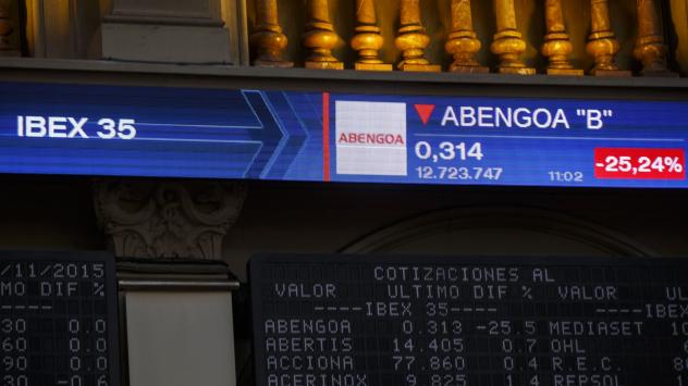 Електронно табло в Мадридската фондова борса. Снимка: Angel Navarrete/Bloomberg