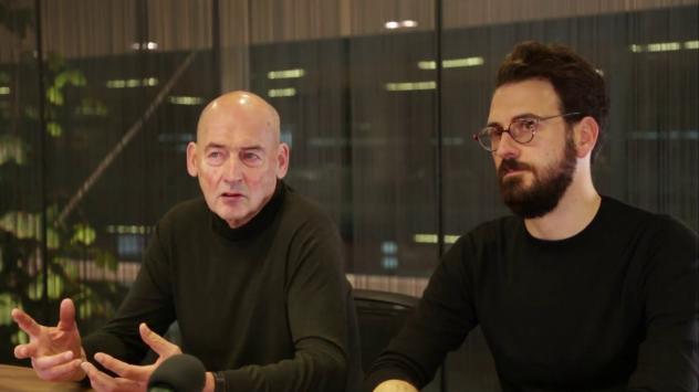 Архитет Рем Колхаас /в ляво/ и арх. Иполито Пестелини по време на интервю за Bloomberg TV Bulgaria. Снимка: Bloomberg TV Bulgaria