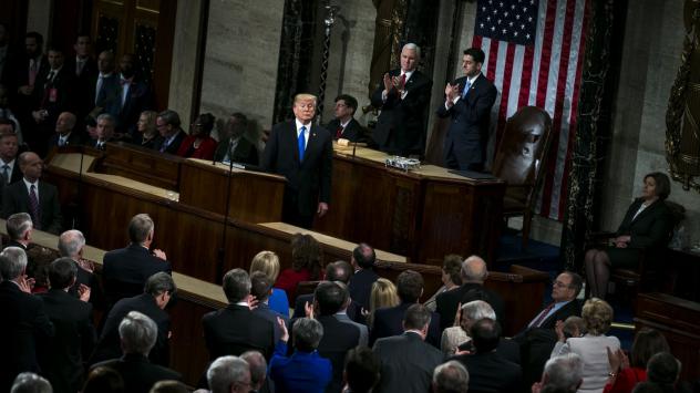 Доналд Тръмп, президент на САЩ, по време на речта му в Конгреса. 30.01.2018. Снимка: Al Drago/Bloomberg