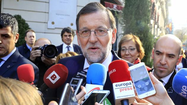 Испанският министър-председател Мариано Рахой по време на предизборно събитие Снимка: Pau Barrena/Bloomberg