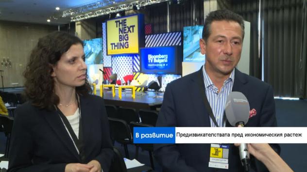 Галина Колев, старши икономист в Германски икономически институт, и Любомир Минчев, председател на Съвета на директорите на Telelink. Снимка: Bloomberg TV Bulgaria 
