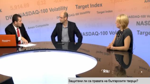 София Щерева, изп. дир. на Дружеството за колективно управление на правата на продуцентите и изпълнителите на музика ПРОФОН и Ясен Козев, председател на сдружение Музикаутор. Снимка: Bloomberg TV Bulgaria