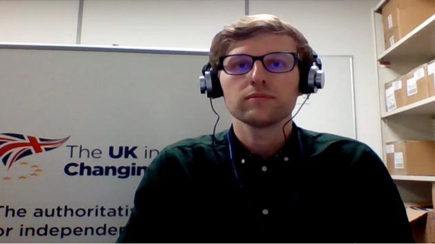 Мат Бевингтън, анализатор Политика на ЕС в UK in a Changing Europe. Снимка: Bloomberg TV Bulgaria