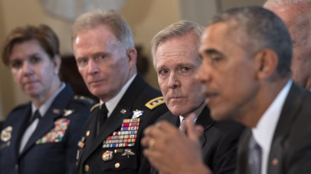 Президентът на САЩ Барак Обама по време на последната си среща с военното ръководство страната за своя мандат Снимка: Kevin Dietsch/Pool via Bloomberg