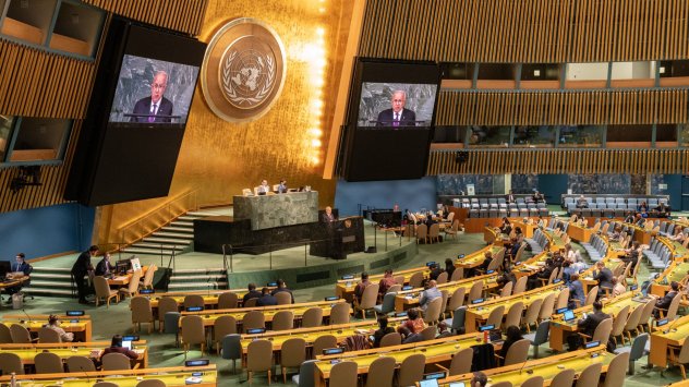 77-та сесия на Общото събрание на ООН. Външният министър на Уругвай говори по време на Общото събрание на ООН в Ню Йорк на 26 септември 2022 г. Снимка: Bloomberg LP