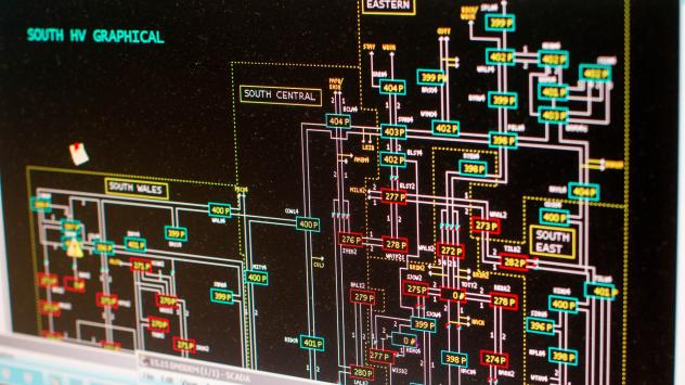 Монитор, изобразяващ електропотреблението и генерирането във Великобритания Снимка: Simon Dawson/Bloomberg